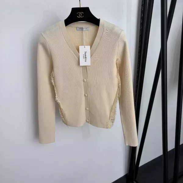산드로 레이스 패치 브이넥 여성용 긴소매 가디건