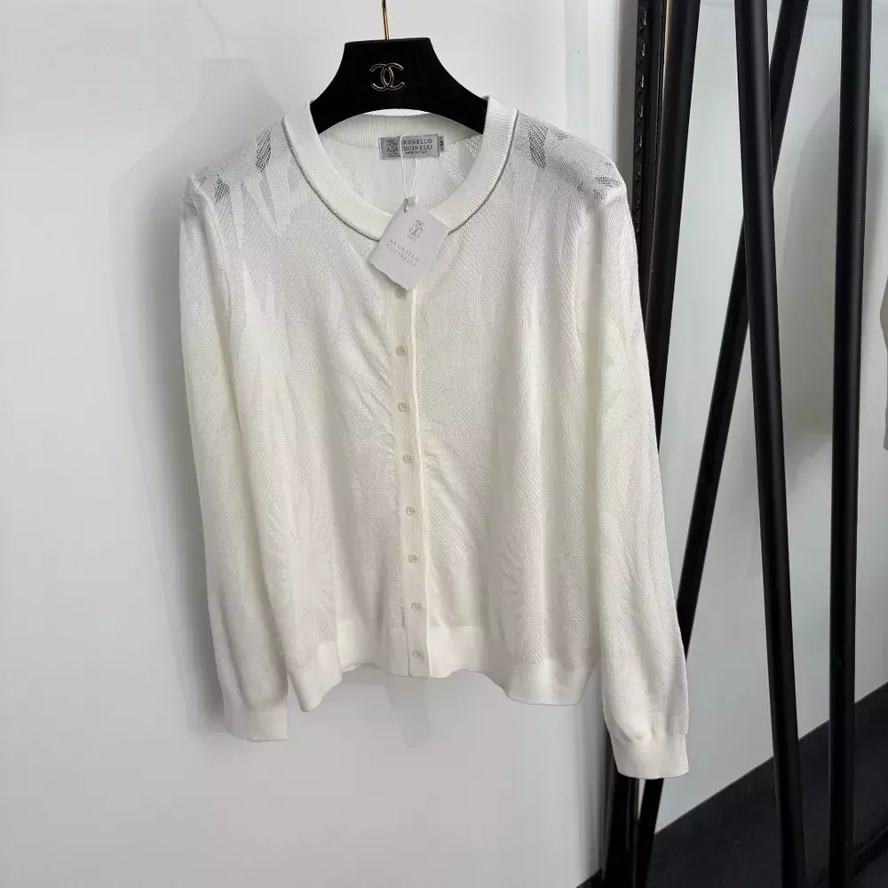 브루넬로쿠치넬리 비즈 장식 라운드 여성용 긴소매 가디건