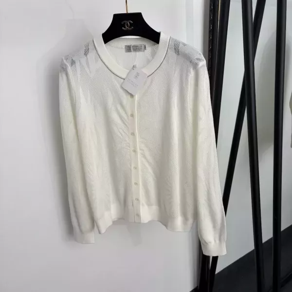 브루넬로쿠치넬리 비즈 장식 라운드 여성용 긴소매 가디건