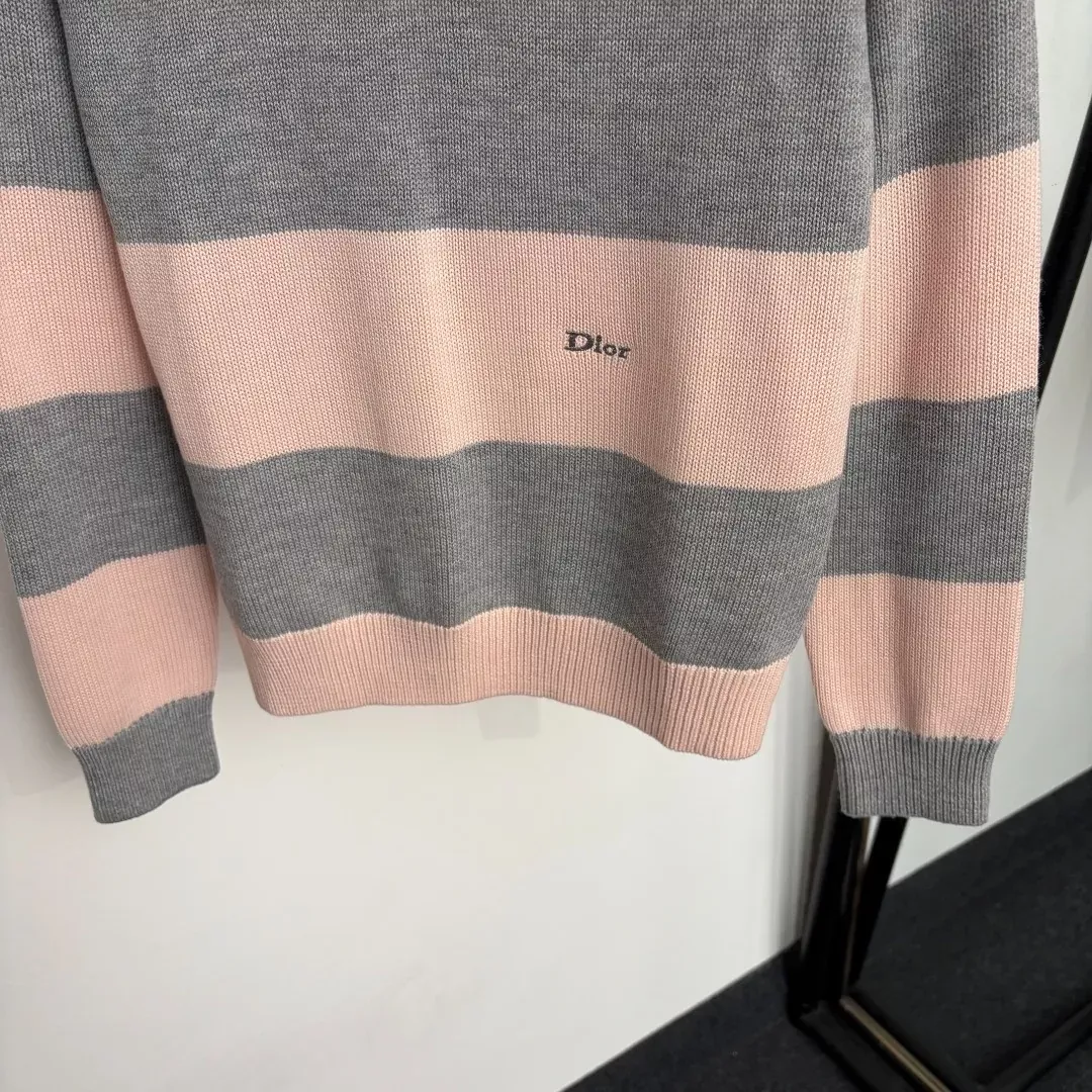 디올 배색 스트라이프 긴소매 여성용 긴소매 니트 상세 이미지 3