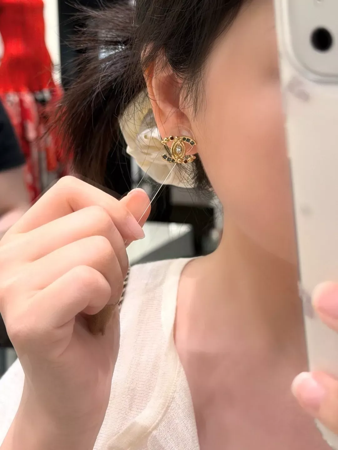 샤넬 이집트풍 더블 C 컬러 스톤 귀걸이 상세 이미지 13