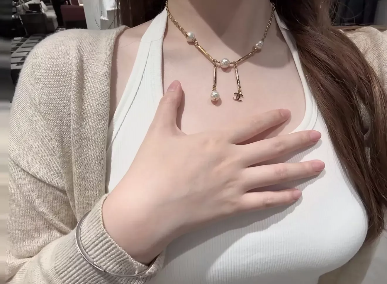 샤넬 진주 골드바 태슬 목걸이 상세 이미지 10