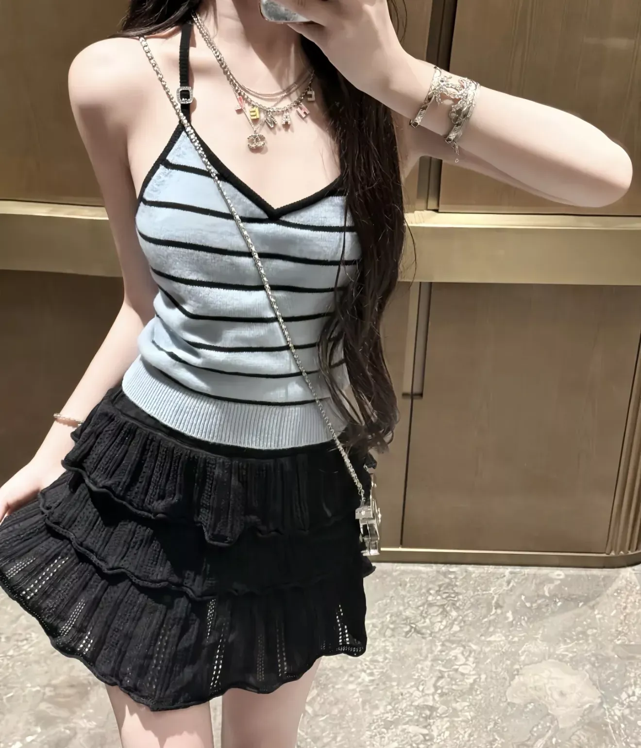 샤넬 컬러 에나멜 레터 멀티체인 목걸이 상세 이미지 13