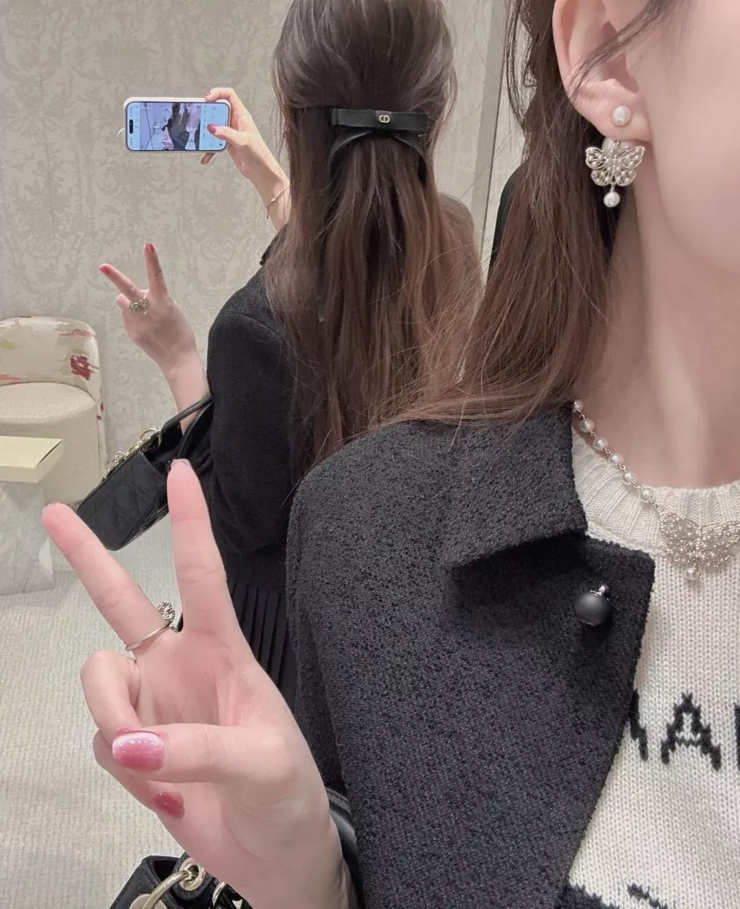 디올 진주 나비 펜던트 목걸이 상세 이미지 12