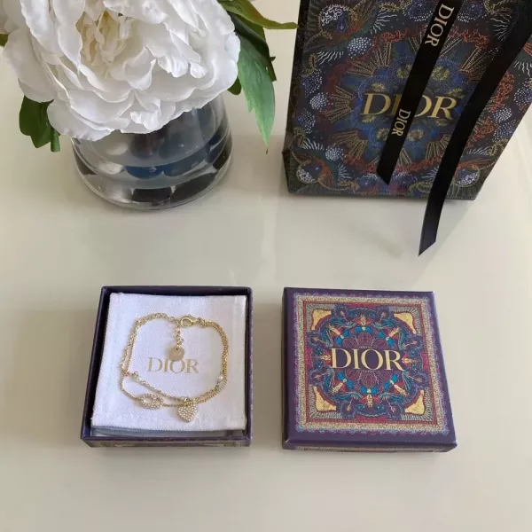 디올 더블 하트 이중 체인 팔찌