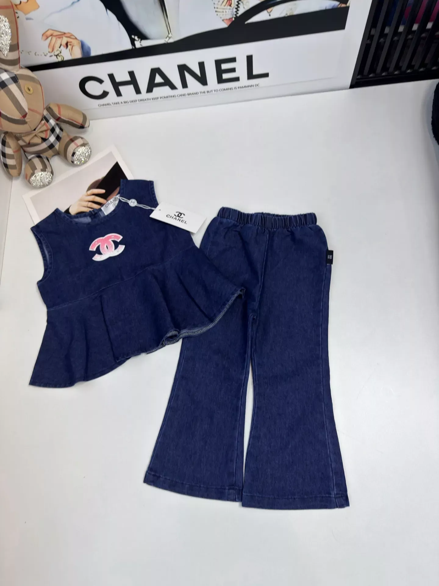 샤넬 데님 조끼 팬츠 아동용 상하의 세트 상세 이미지 2