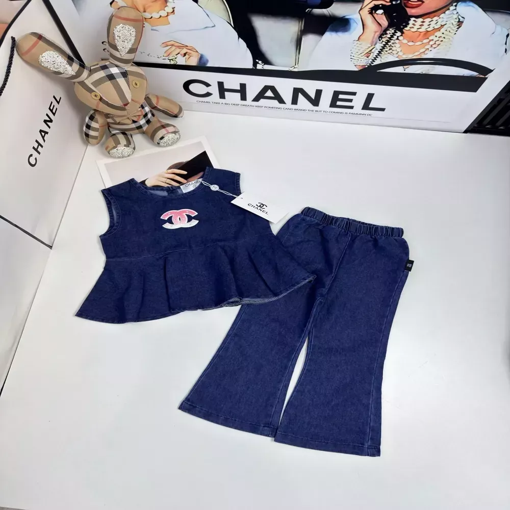 샤넬 데님 조끼 팬츠 아동용 상하의 세트