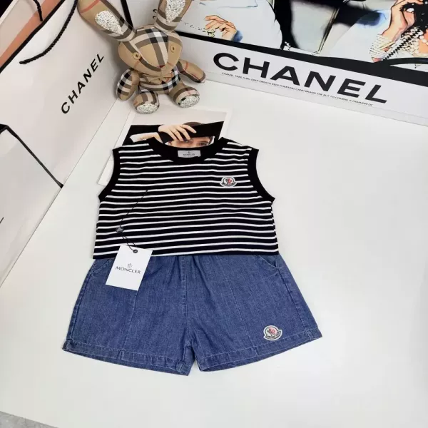 몽클레어 스트라이프 조끼 데님 아동용 상하의 세트