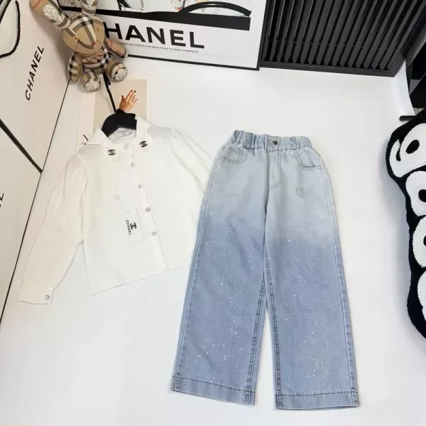 샤넬 쉬폰 셔츠 데님 아동용 상하의 세트