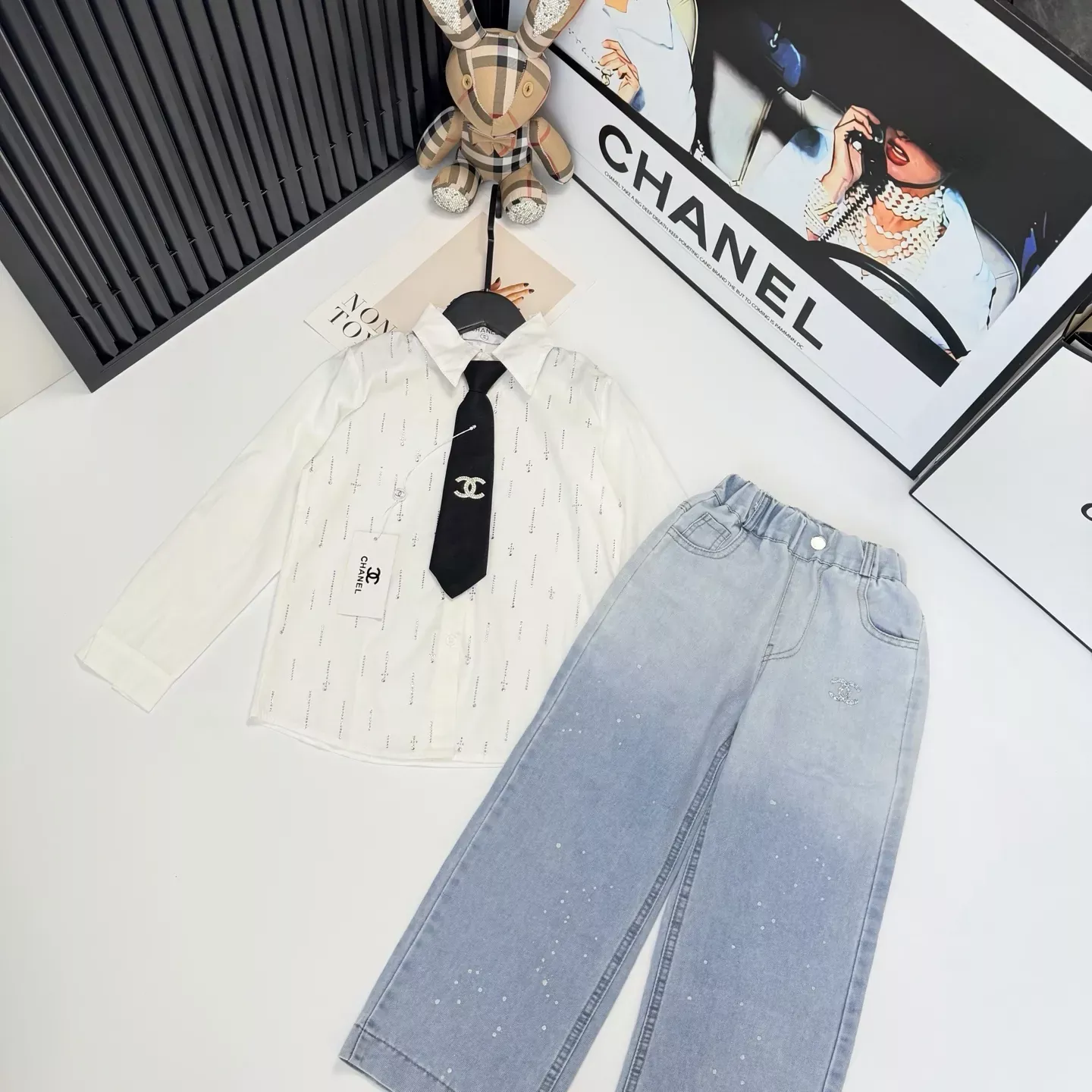 샤넬 쉬폰 블라우스 데님 아동용 상하의 세트 상세 이미지 4