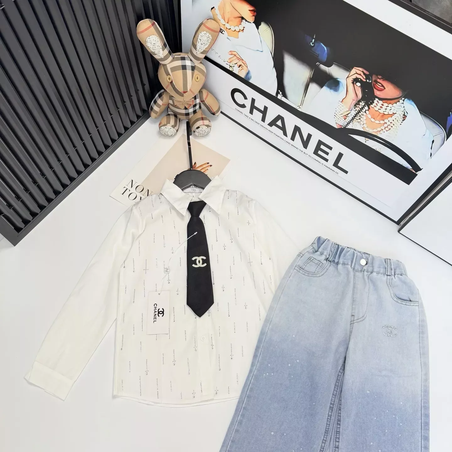 샤넬 쉬폰 블라우스 데님 아동용 상하의 세트 상세 이미지 5
