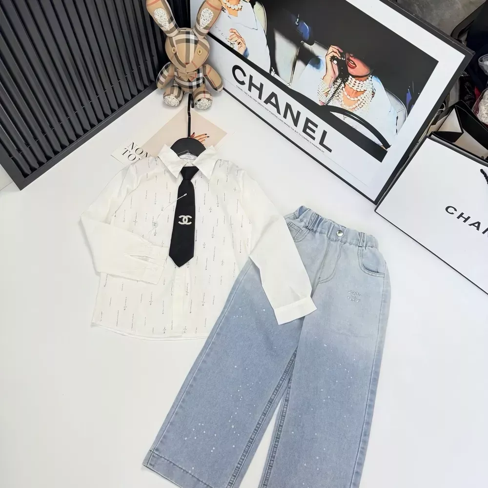 샤넬 쉬폰 블라우스 데님 아동용 상하의 세트