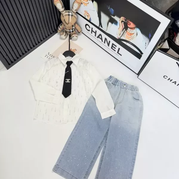 샤넬 쉬폰 블라우스 데님 아동용 상하의 세트