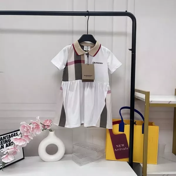 버버리 체크 패널 카라 아동용 원피스