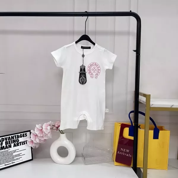 크롬하츠 핑크 프린트 반소매 유아용 점프수트