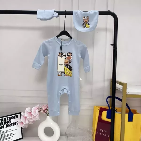 펜디 곰돌이 프린트 유아용 점프수트
