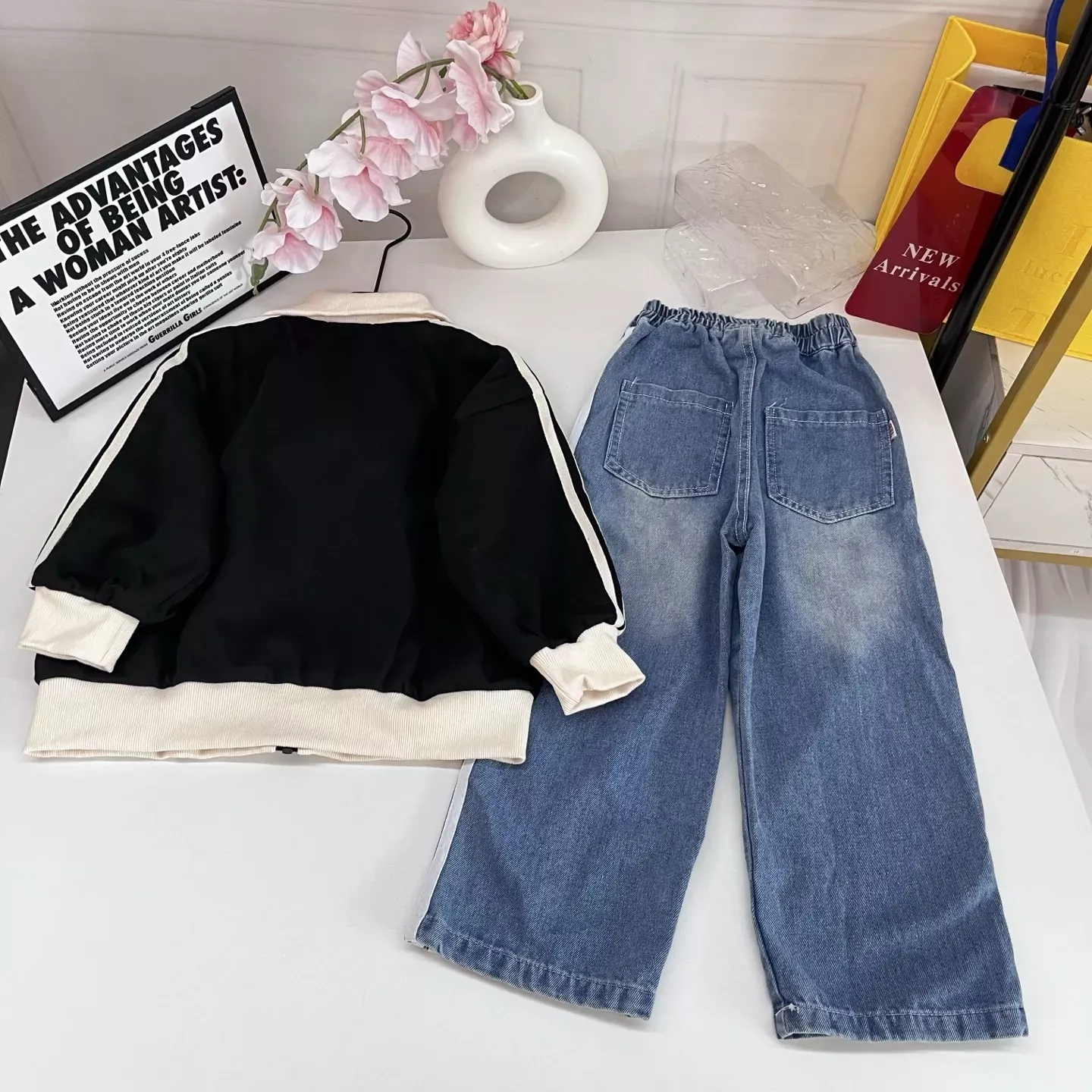 아디다스 삼선 자수 데님 아동용 상하의 세트 상세 이미지 9