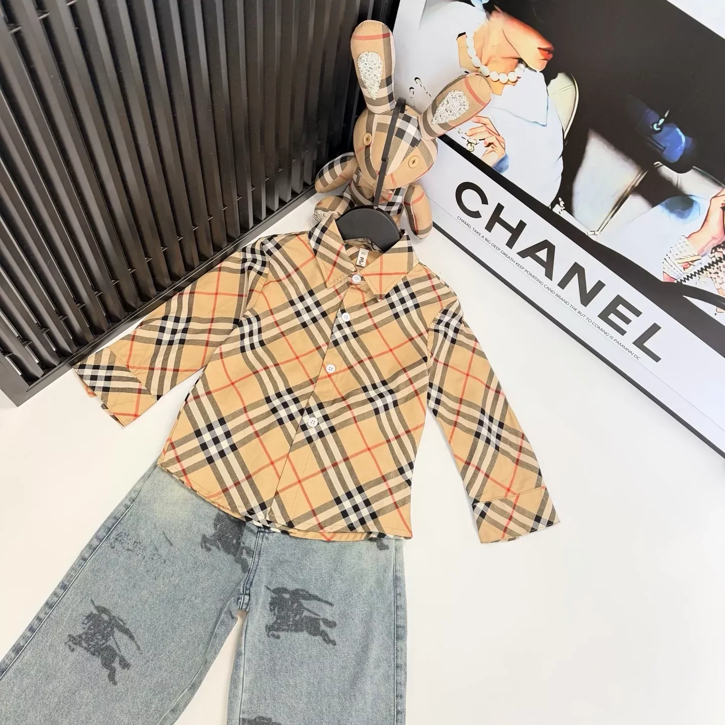 버버리 체크 셔츠 데님 아동용 상하의 세트 상세 이미지 9