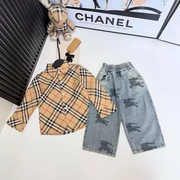 버버리 체크 셔츠 데님 아동용 상하의 세트