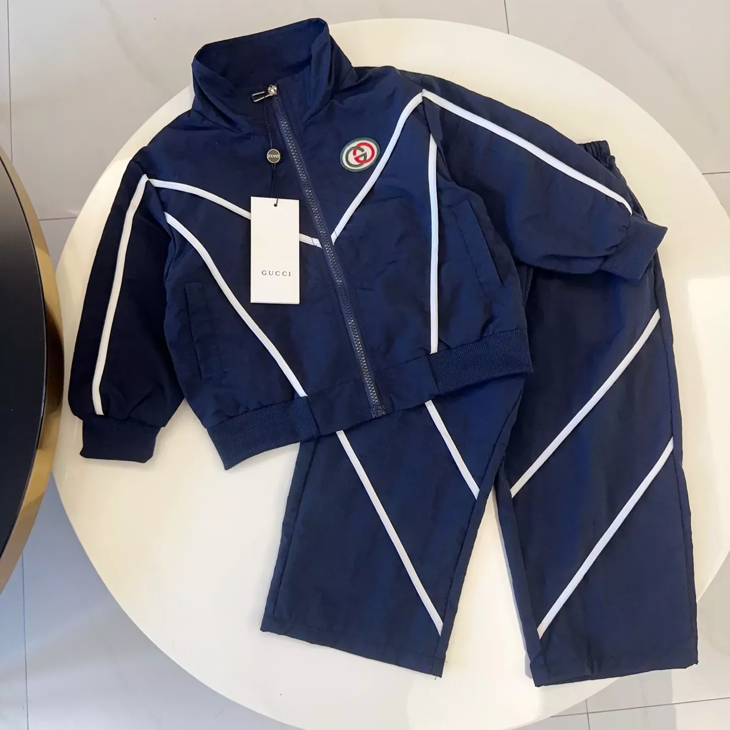 구찌 배색 라인 집업 아동용 상하의 세트 상세 이미지 1