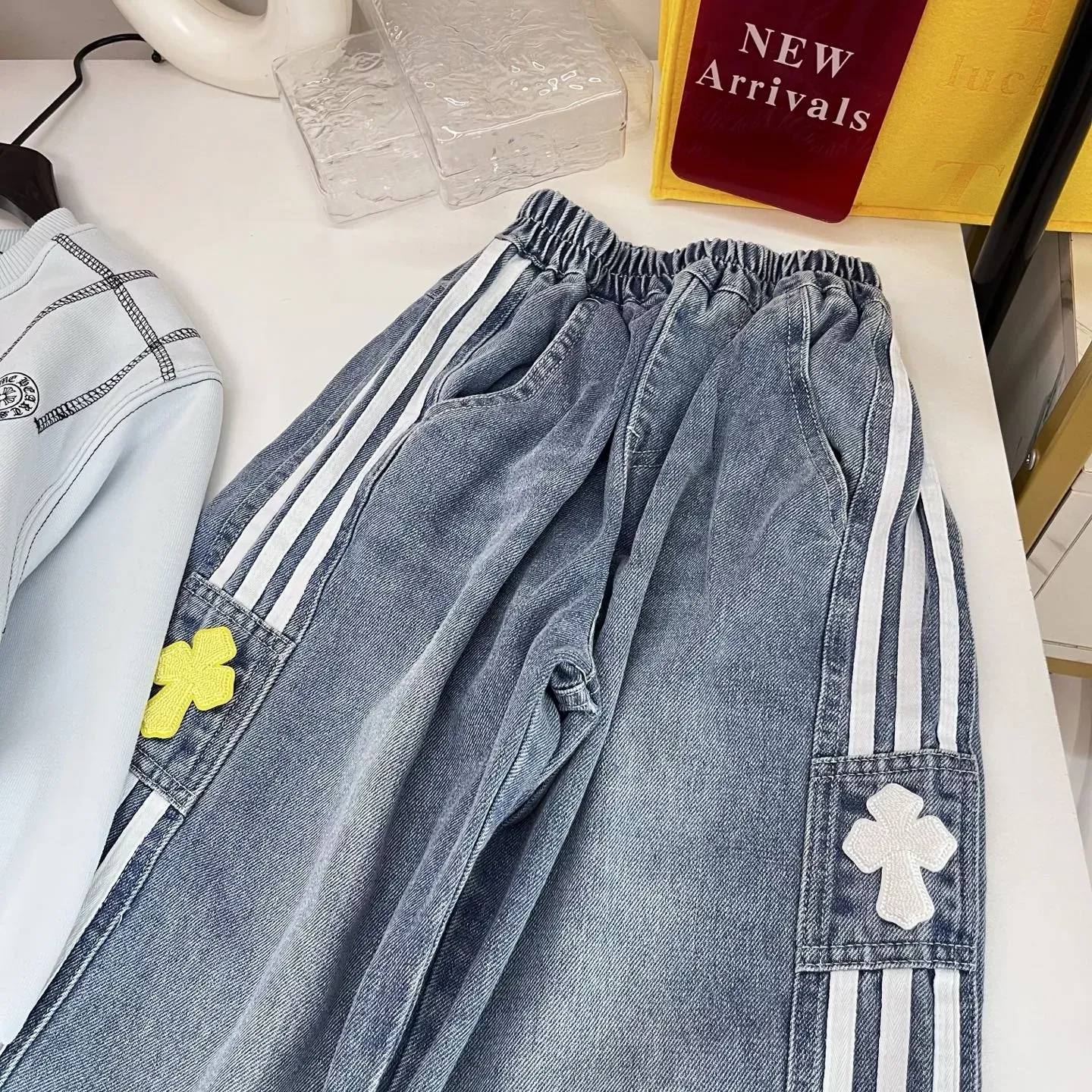 크롬하츠 크로스 프린트 데님 아동용 상하의 세트 상세 이미지 6