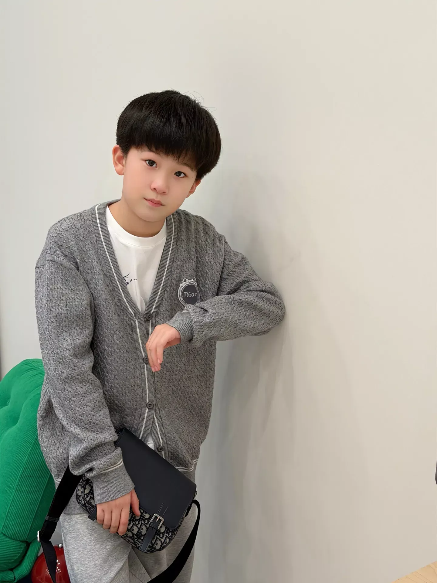 디올 자수 리브 니트 아동용 긴소매 가디건 상세 이미지 11