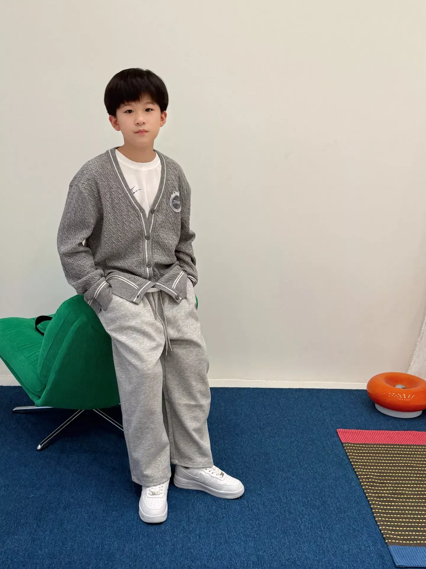 디올 자수 리브 니트 아동용 긴소매 가디건 상세 이미지 16