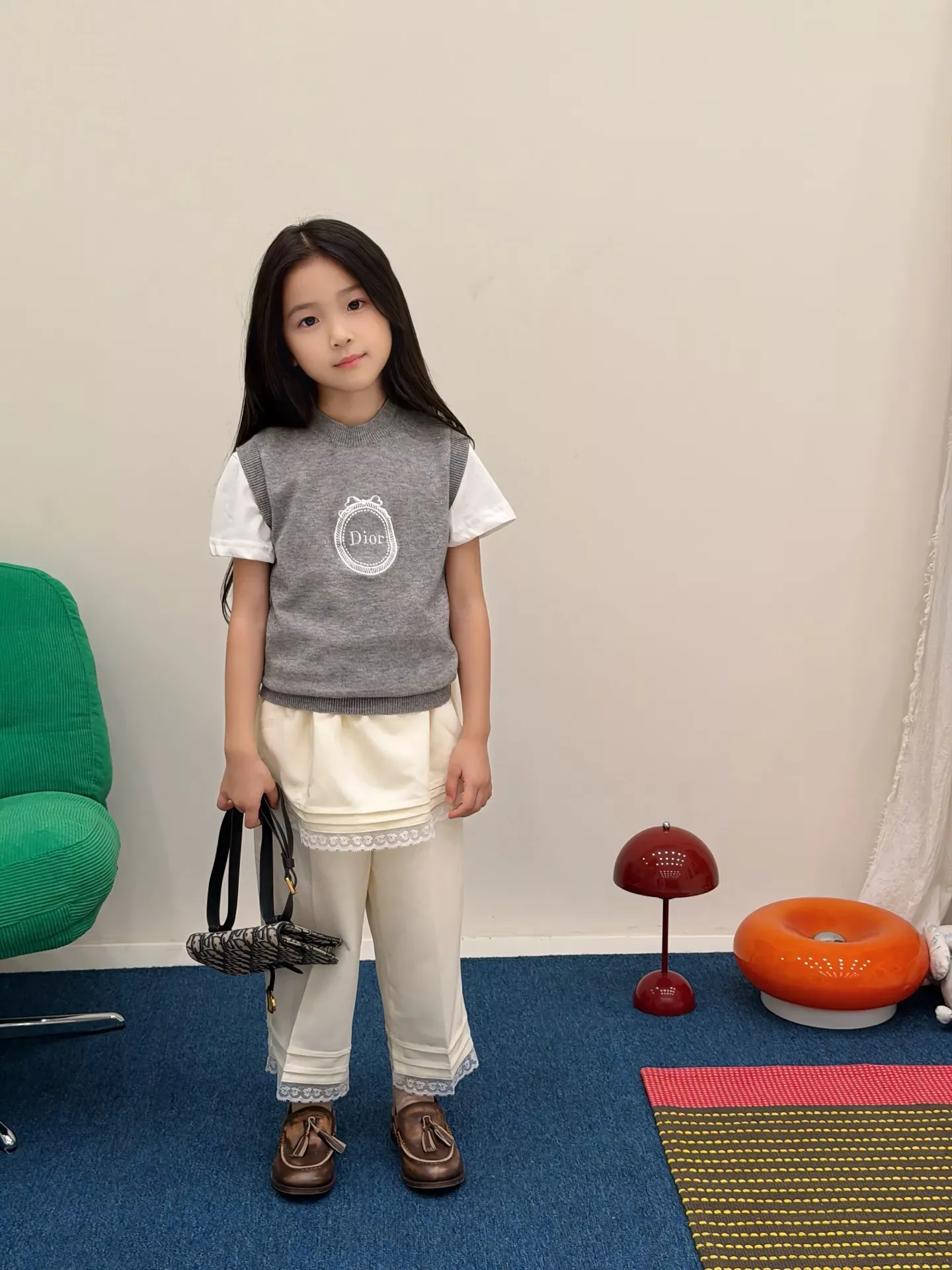 디올 자수 캐시미어 혼방 아동용 민소매 니트 상세 이미지 13