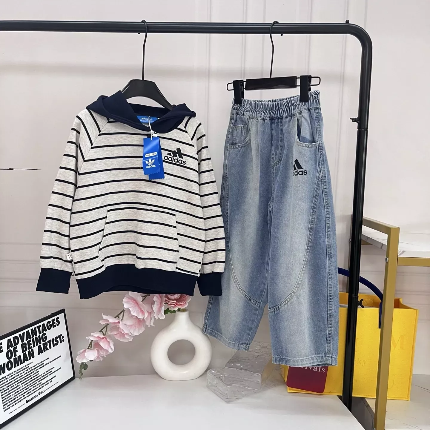 아디다스 스트라이프 후드 아동용 상하의 세트 상세 이미지 1
