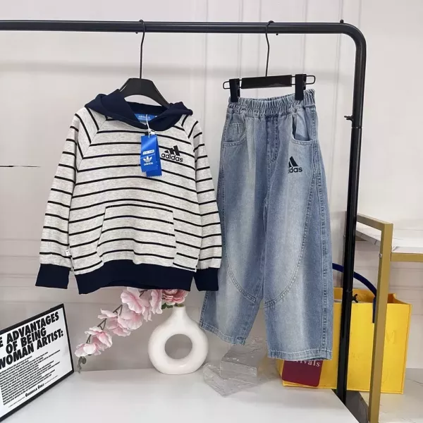 아디다스 스트라이프 후드 아동용 상하의 세트