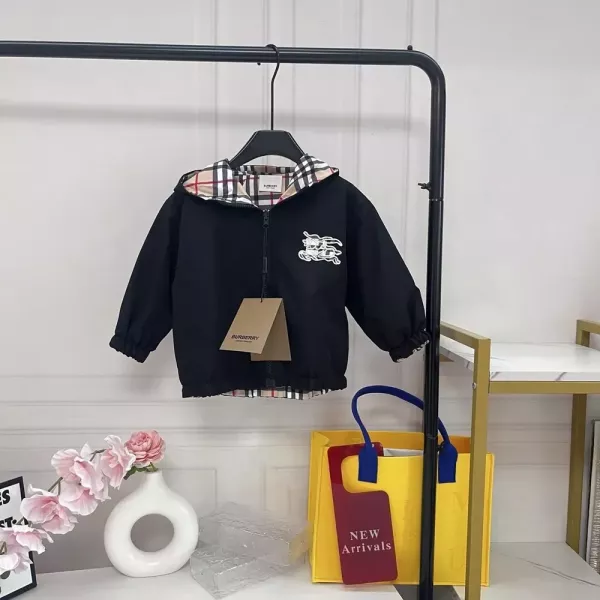 버버리 양면 체크 후드 아동용 후드 재킷