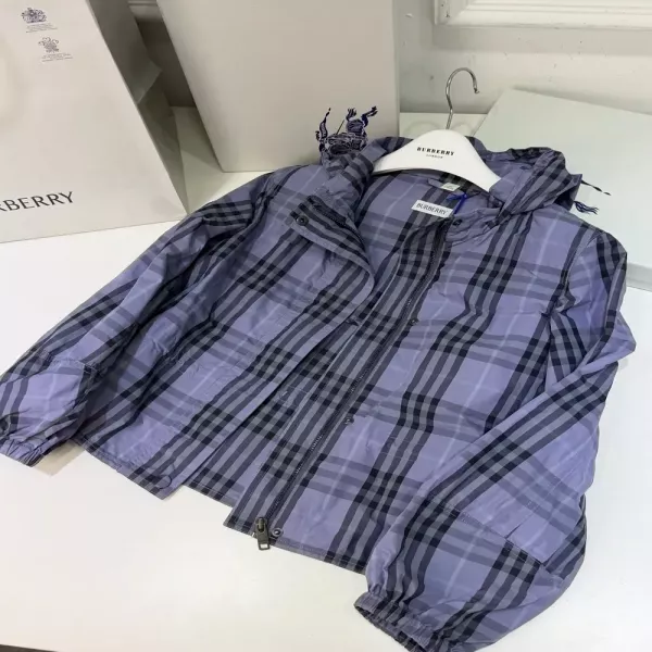 버버리 체크 패턴 허리선 아동용 후드 재킷
