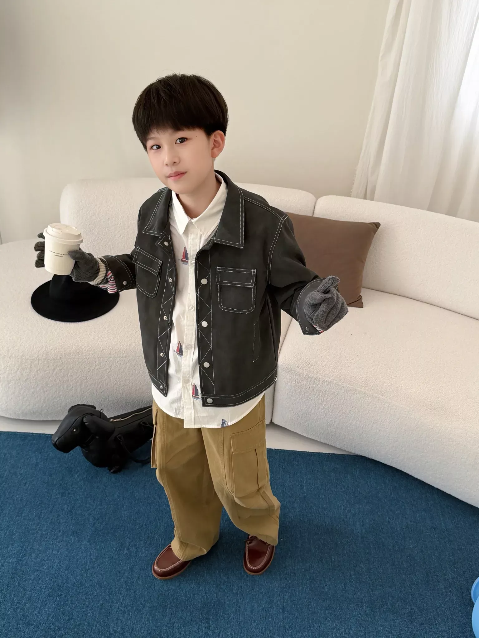 톰브라운 스웨이드 소재 아동용 가죽 재킷 상세 이미지 22