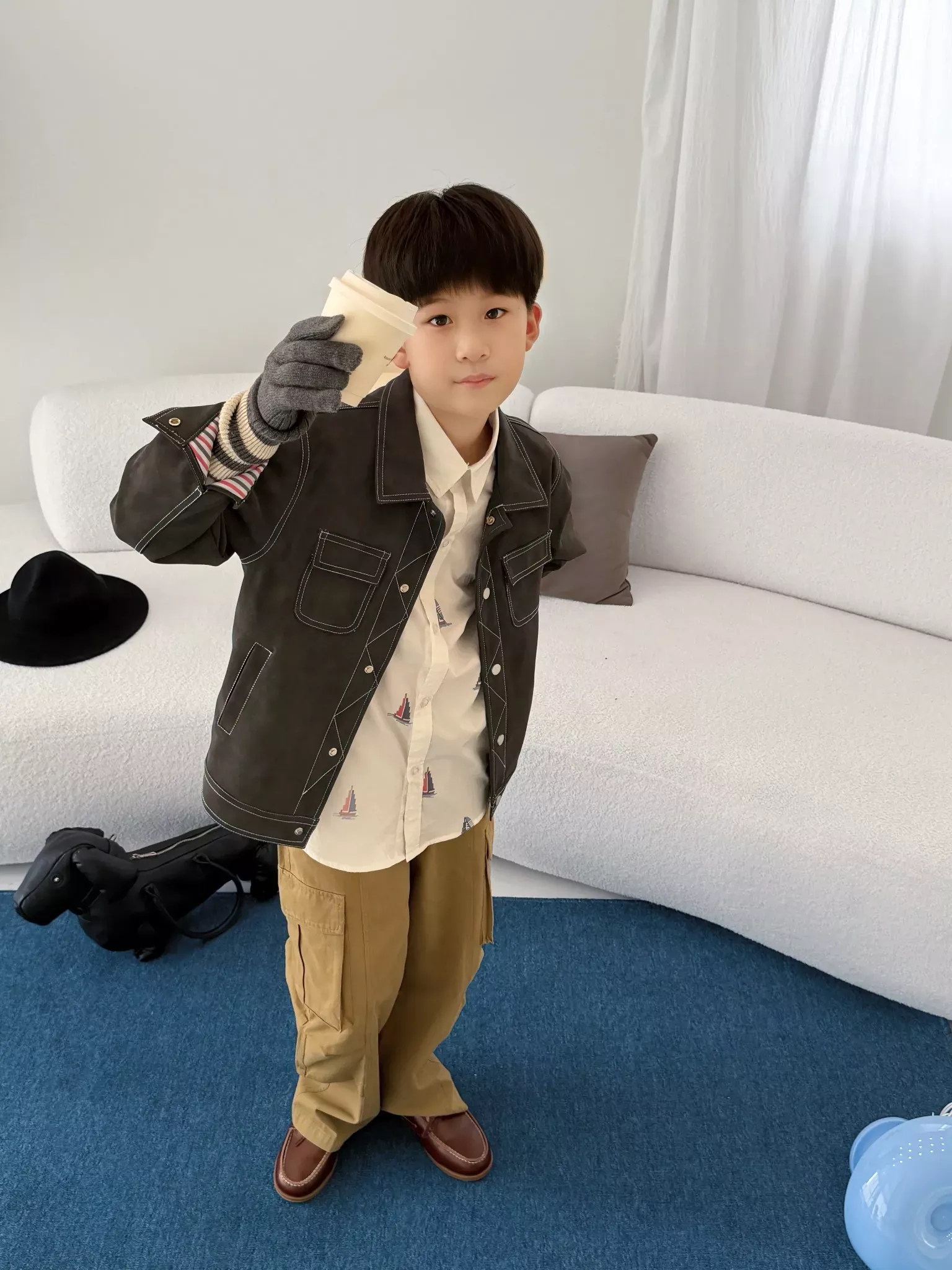 톰브라운 스웨이드 소재 아동용 가죽 재킷 상세 이미지 23