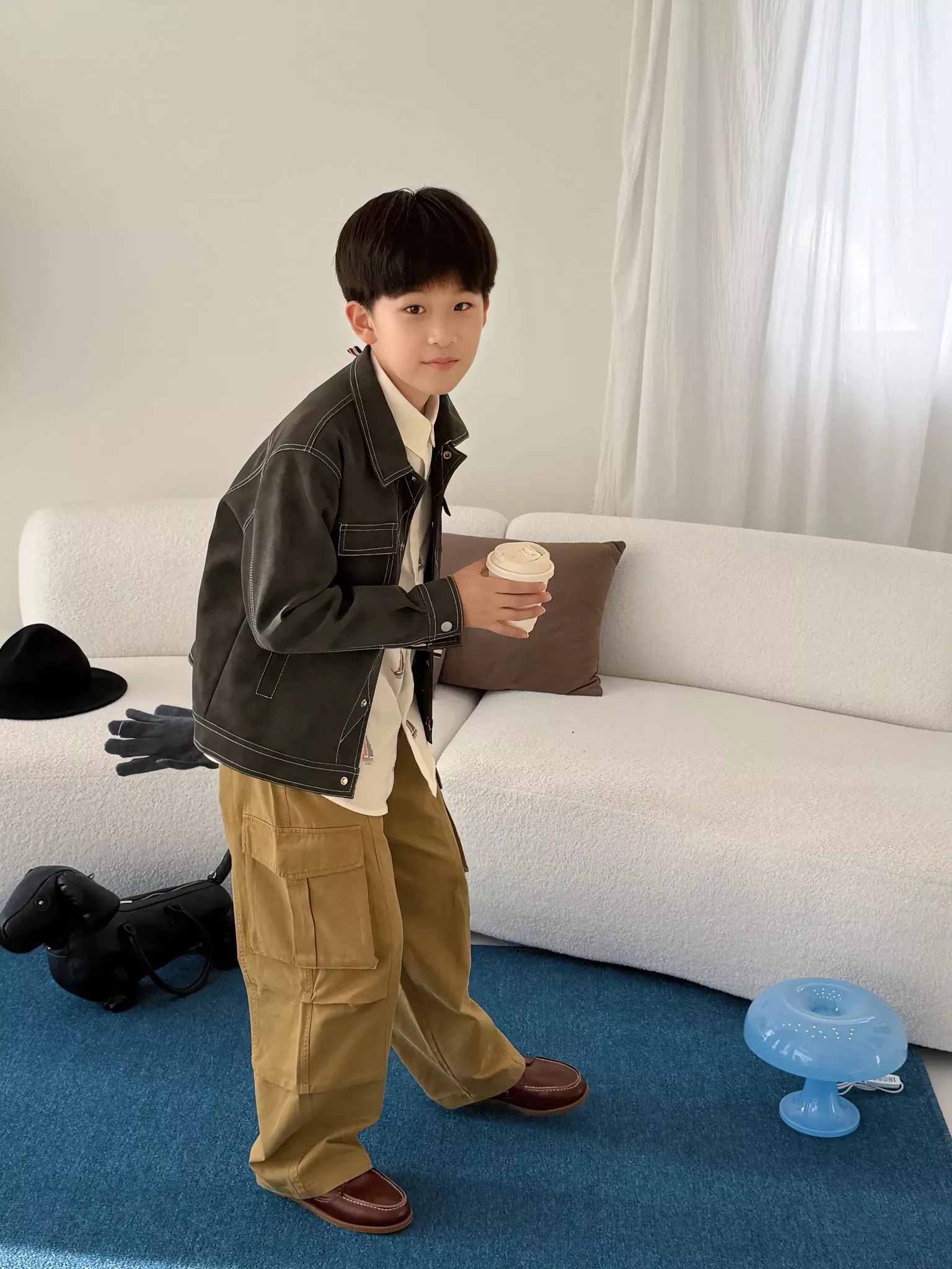 톰브라운 스웨이드 소재 아동용 가죽 재킷 상세 이미지 24