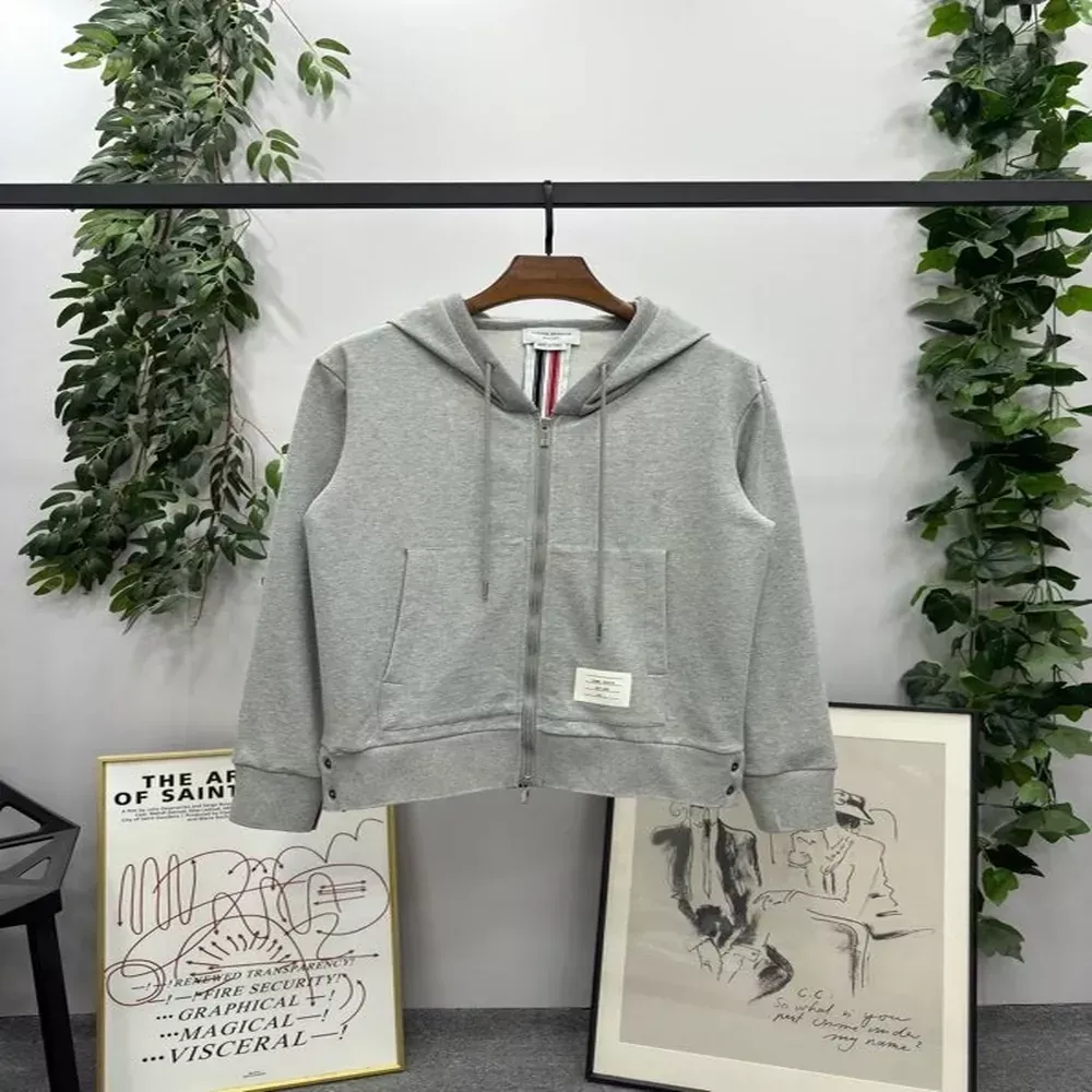 톰브라운 배색 테이프 집업 남녀공용 후드 재킷