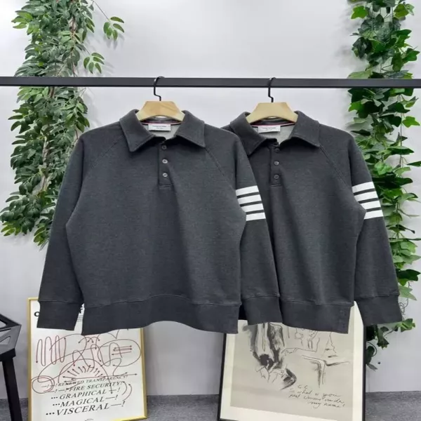 톰브라운 래글런 소매 해군 칼라 남녀공용 맨투맨 티셔츠