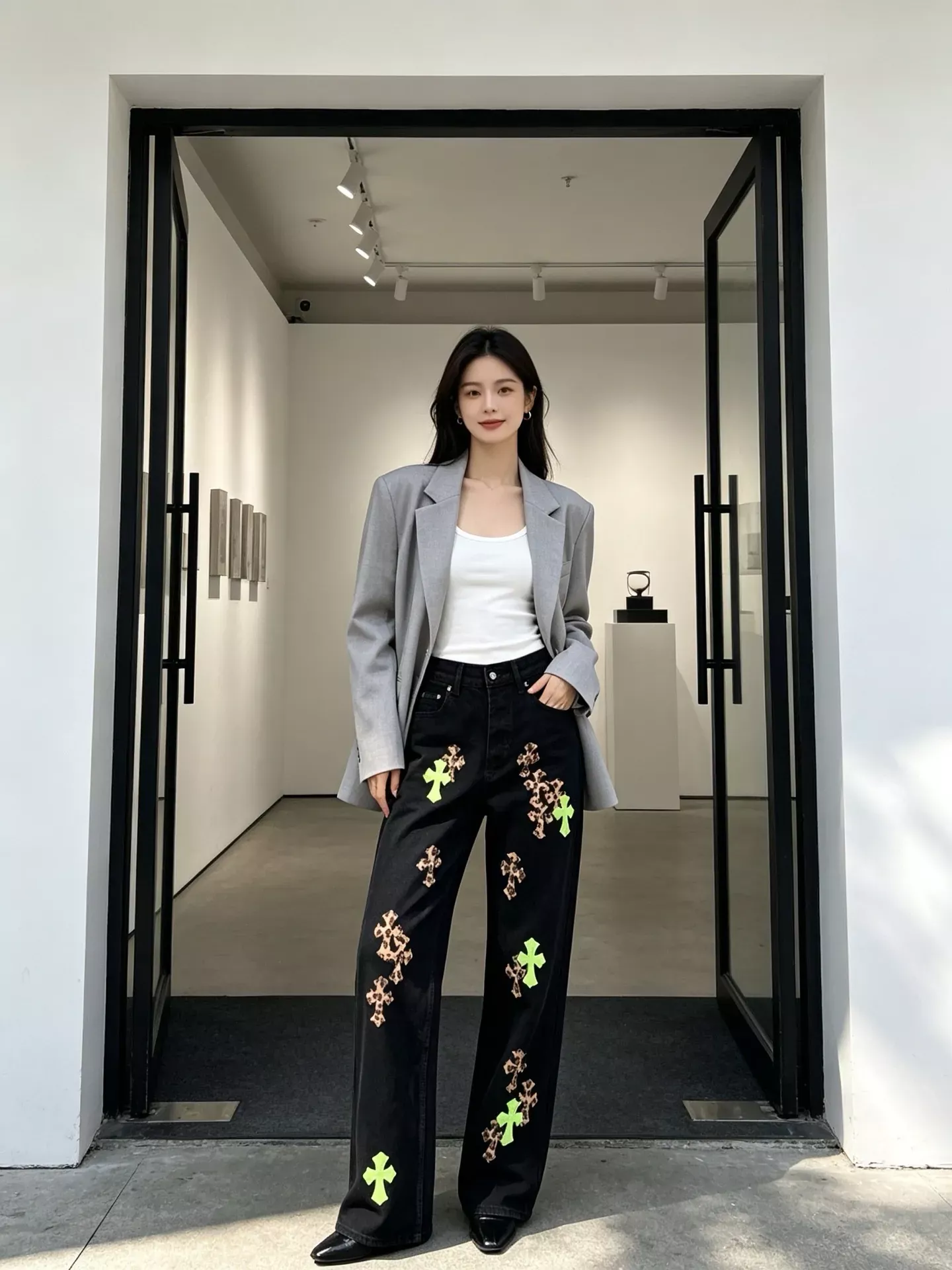 크롬하츠 십자가 패치 워싱 남녀공용 데님 팬츠 상세 이미지 16