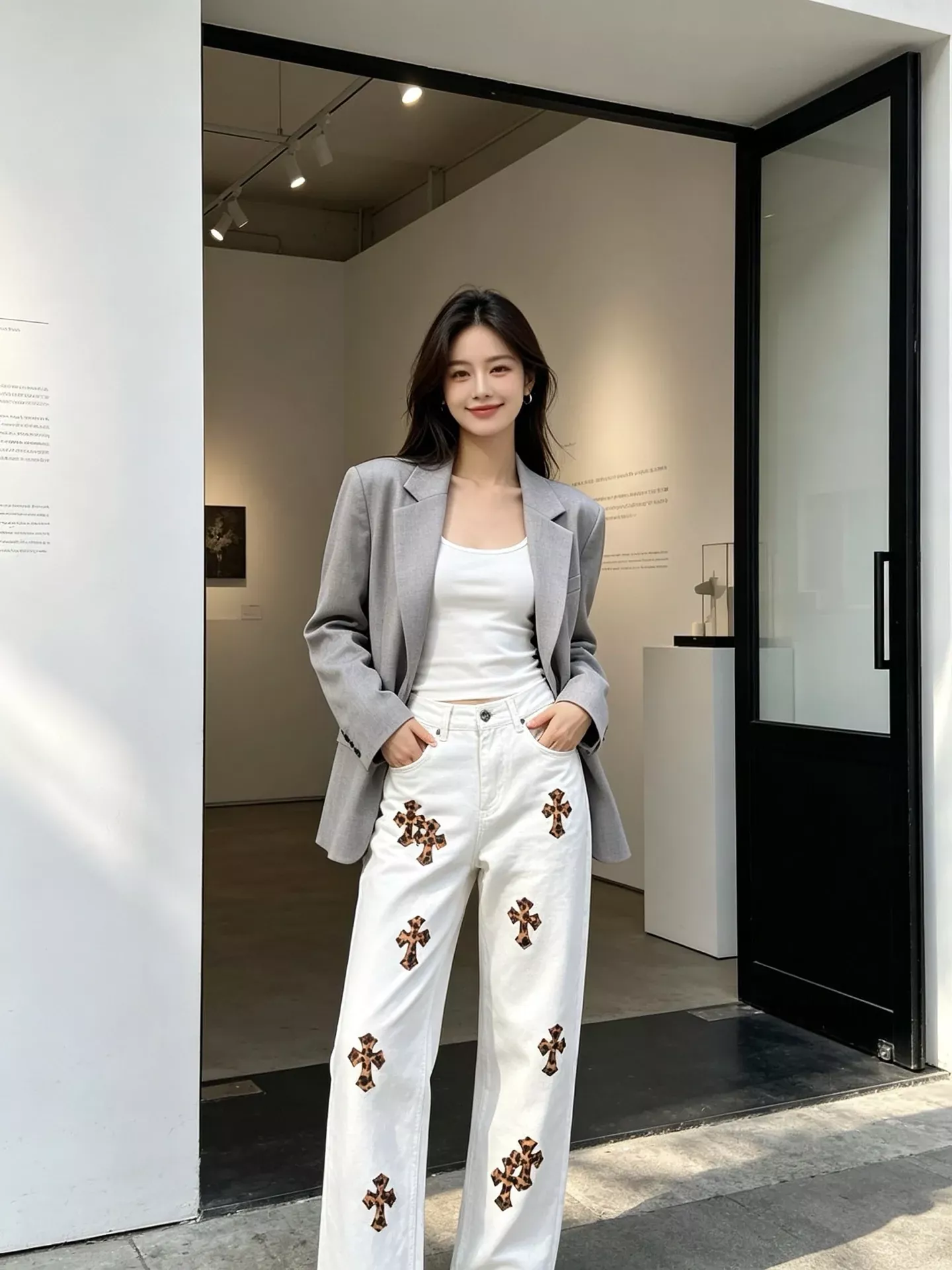 크롬하츠 십자가 패치 자수 워싱 남녀공용 데님 팬츠 상세 이미지 15