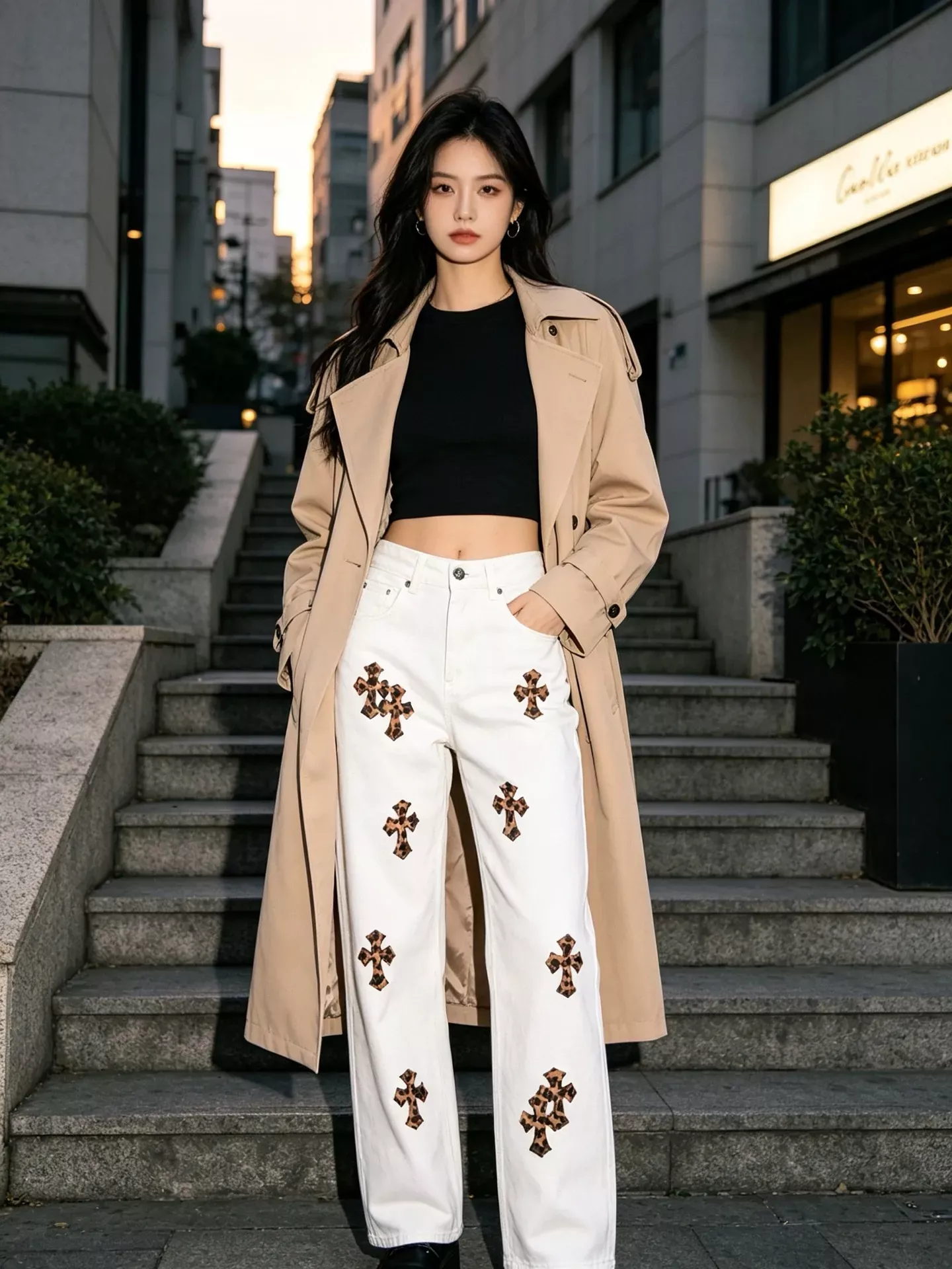 크롬하츠 십자가 패치 자수 워싱 남녀공용 데님 팬츠 상세 이미지 18