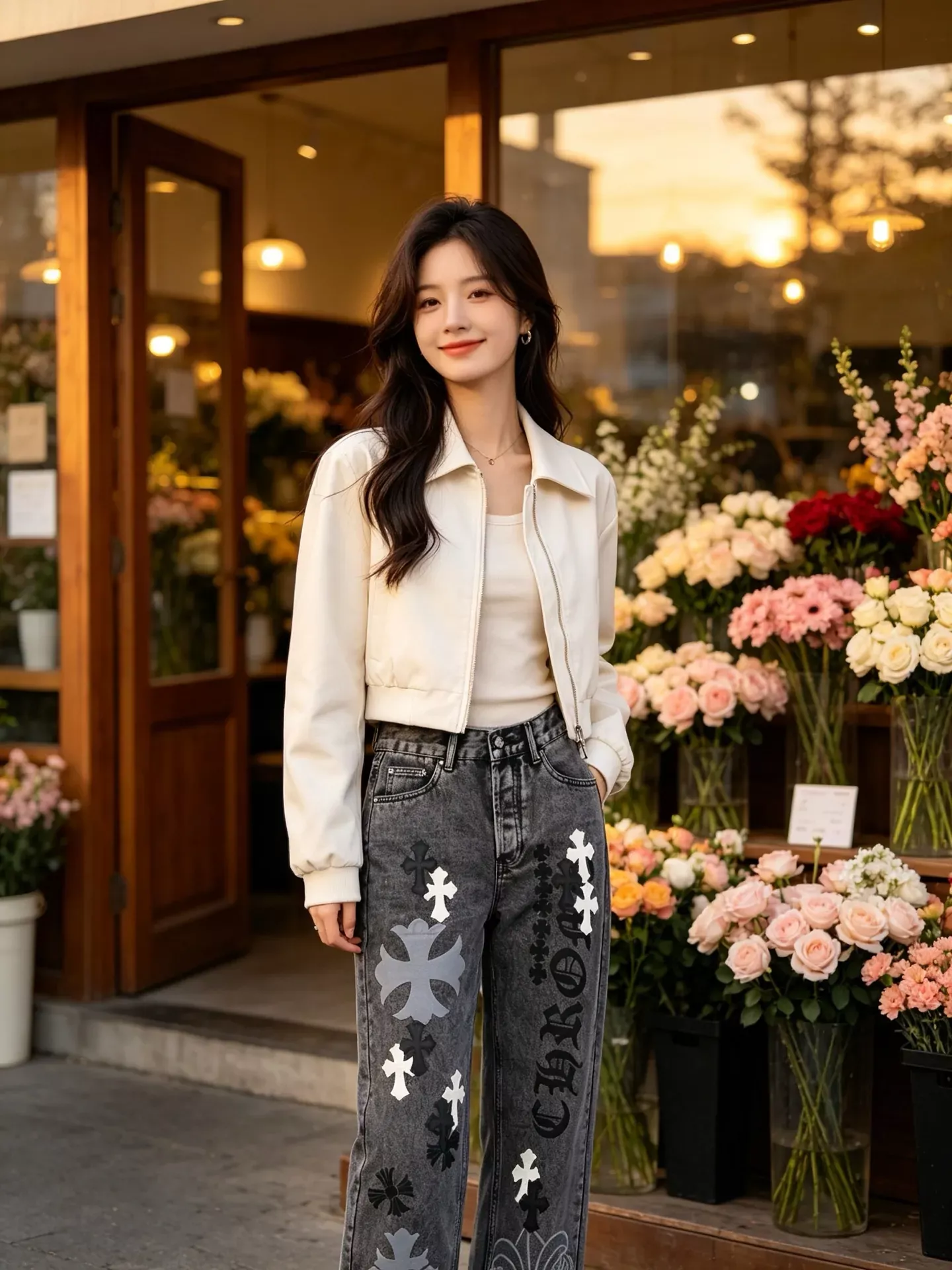 크롬하츠 십자가 패치 워싱 남녀공용 데님 팬츠 상세 이미지 15
