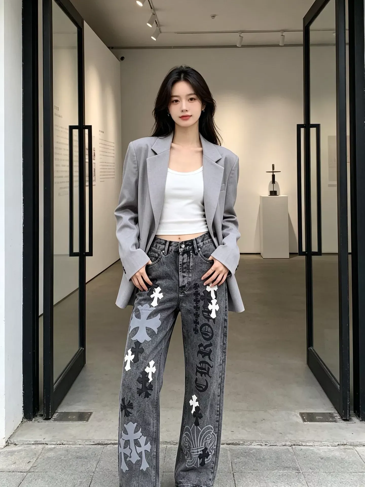 크롬하츠 십자가 패치 워싱 남녀공용 데님 팬츠 상세 이미지 17