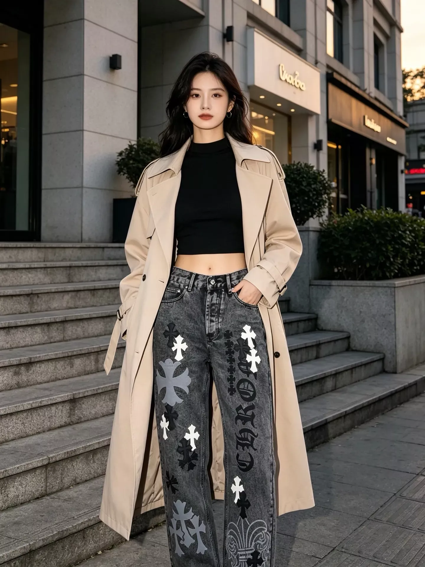 크롬하츠 십자가 패치 워싱 남녀공용 데님 팬츠 상세 이미지 19