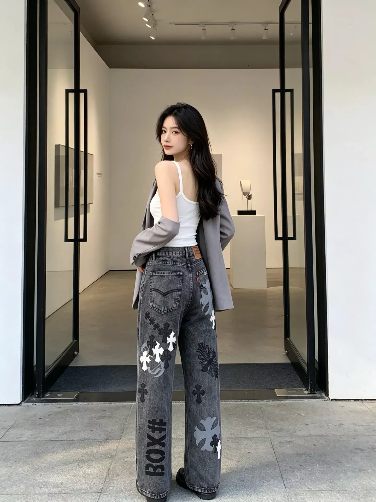 크롬하츠 십자가 패치 워싱 남녀공용 데님 팬츠 상세 이미지 22