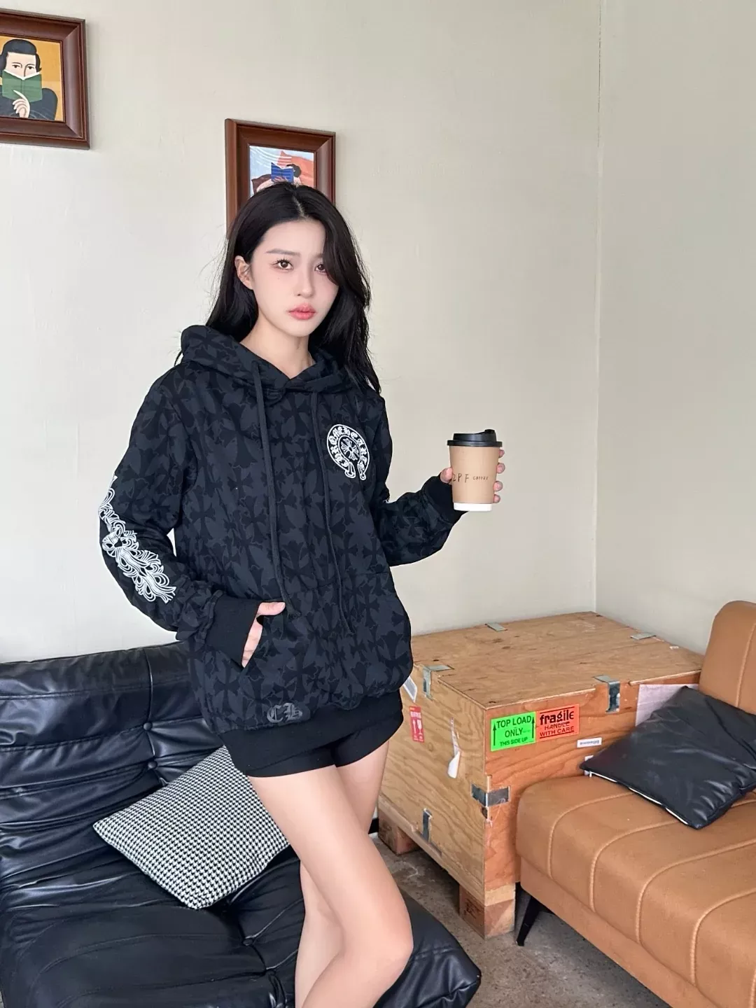 크롬하츠 만입 암문 프린트 남녀공용 후드 티셔츠 상세 이미지 13