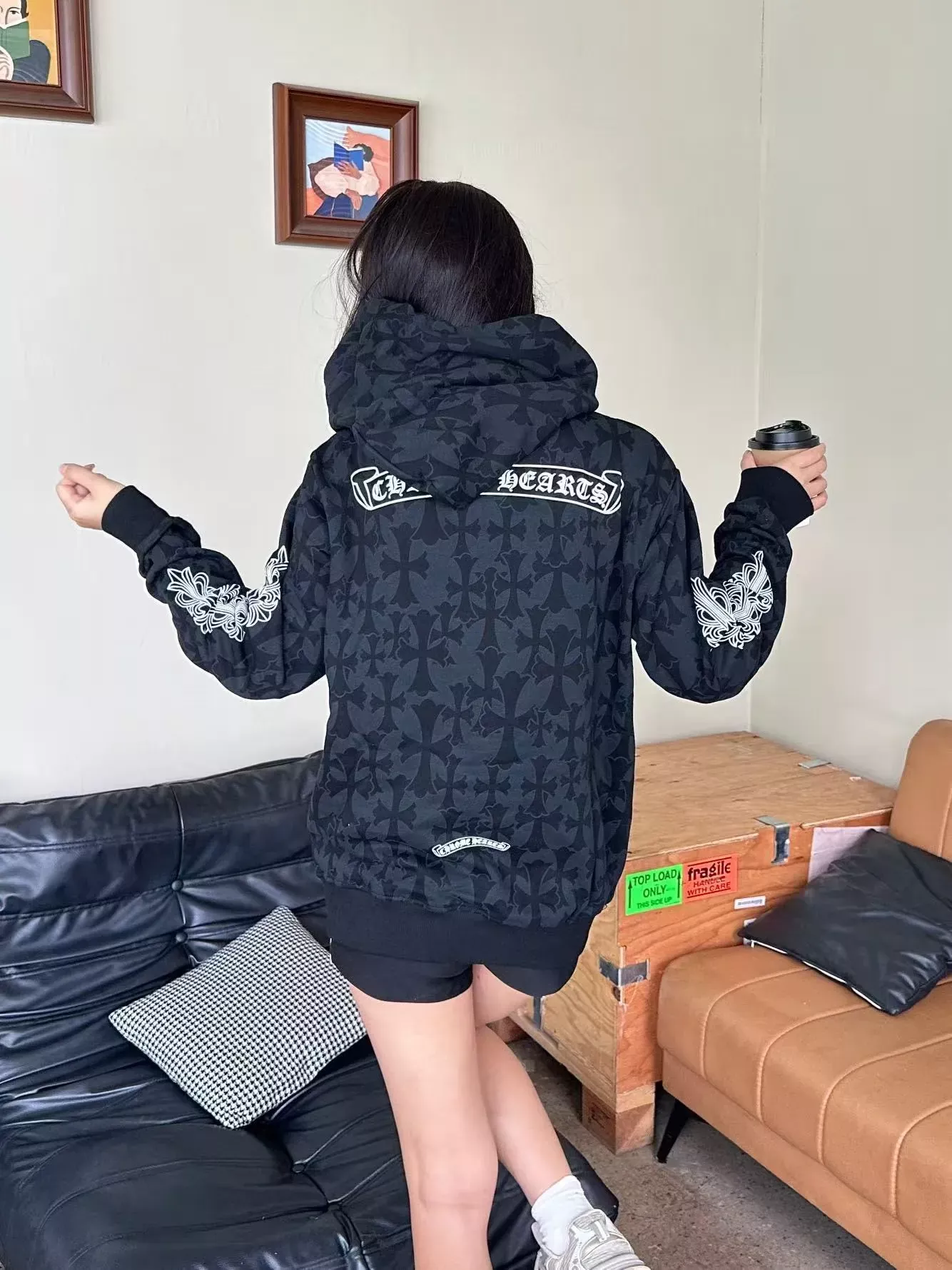 크롬하츠 만입 암문 프린트 남녀공용 후드 티셔츠 상세 이미지 17