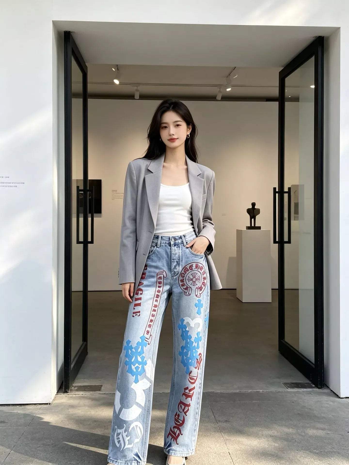 크롬하츠 십자가 패치 워싱 남녀공용 데님 팬츠 상세 이미지 18