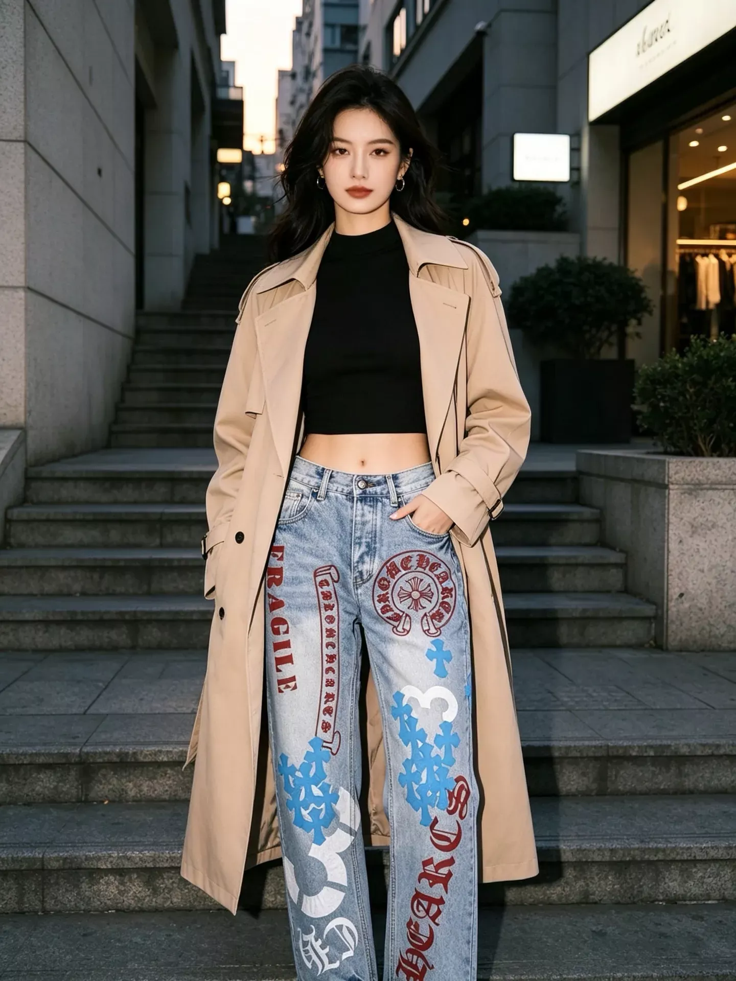 크롬하츠 십자가 패치 워싱 남녀공용 데님 팬츠 상세 이미지 21