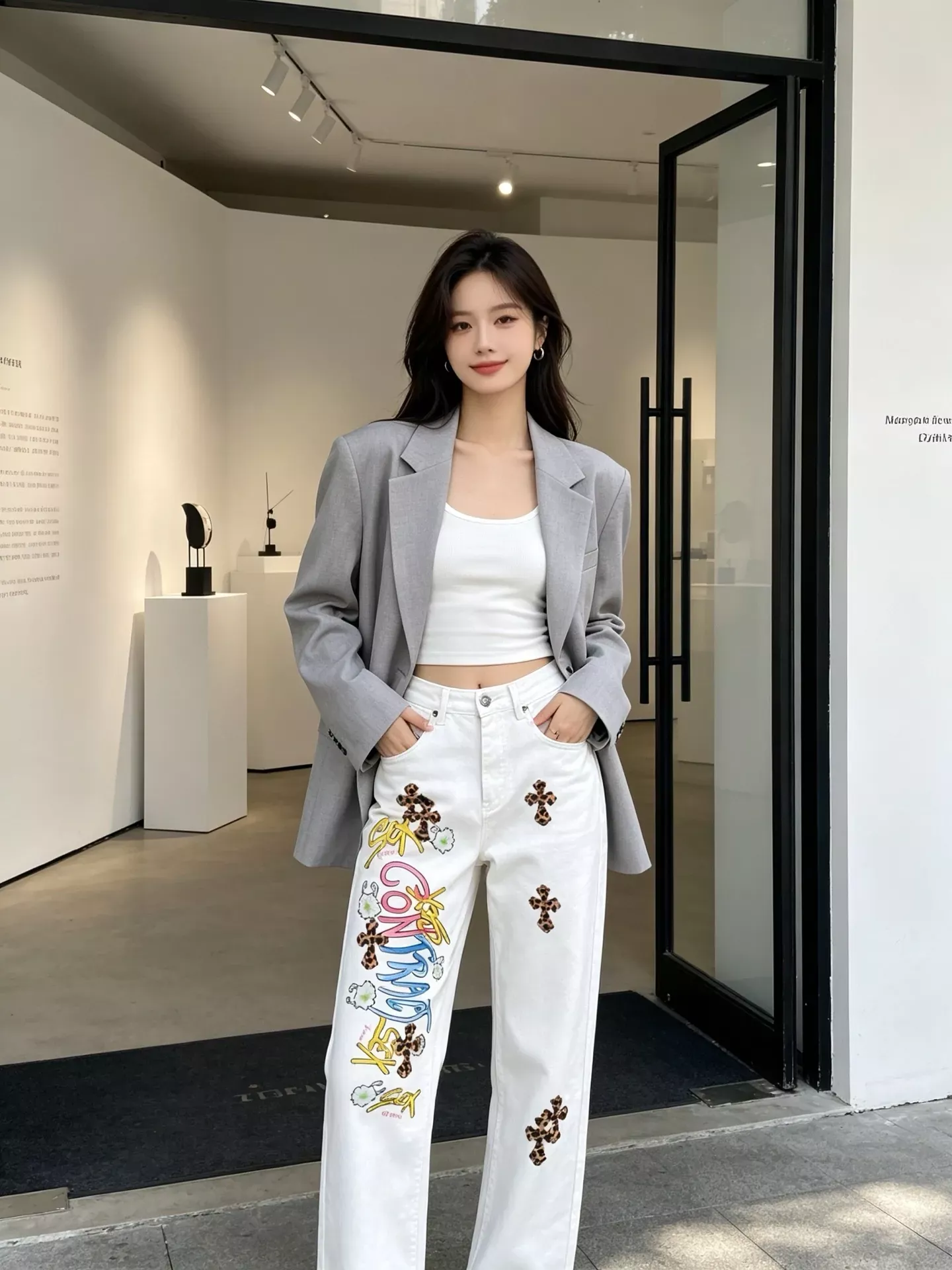 크롬하츠 십자가 패치 워싱 남녀공용 데님 팬츠 상세 이미지 18