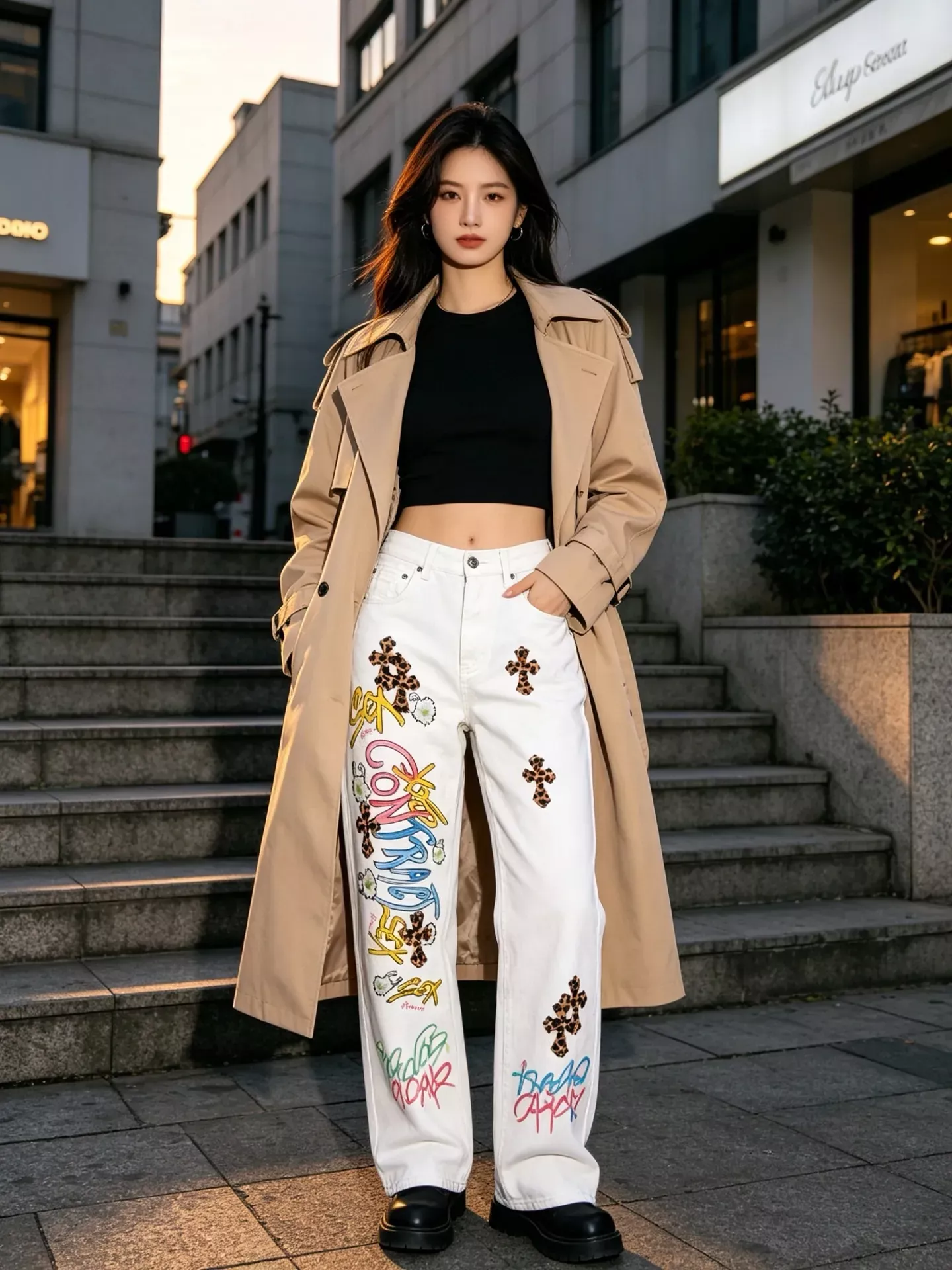 크롬하츠 십자가 패치 워싱 남녀공용 데님 팬츠 상세 이미지 20